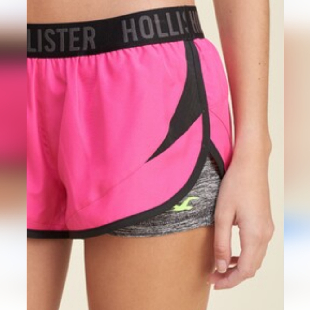 Vtg HOLLISTER Hot Pink Black Active Workout Shorts Size L
